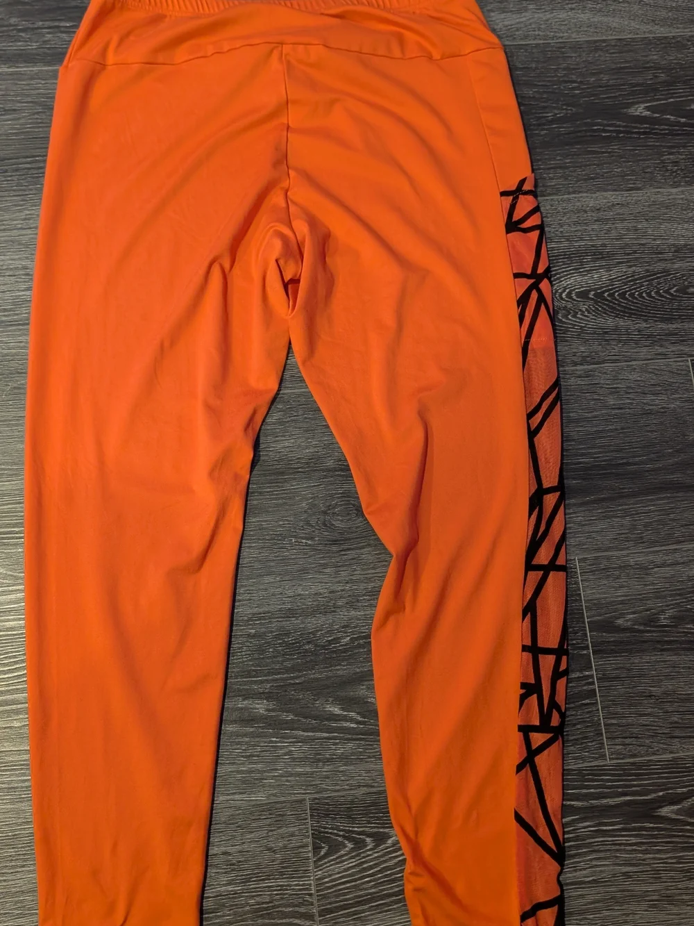 Neon Orange High-Waist Leggings with Printed Side Stripe